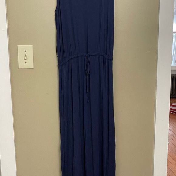 Caslon Women’s Navy Periwinkle Cinch Waist Scoop Neck Maxi Dress Size Small - Picture 5 of 9